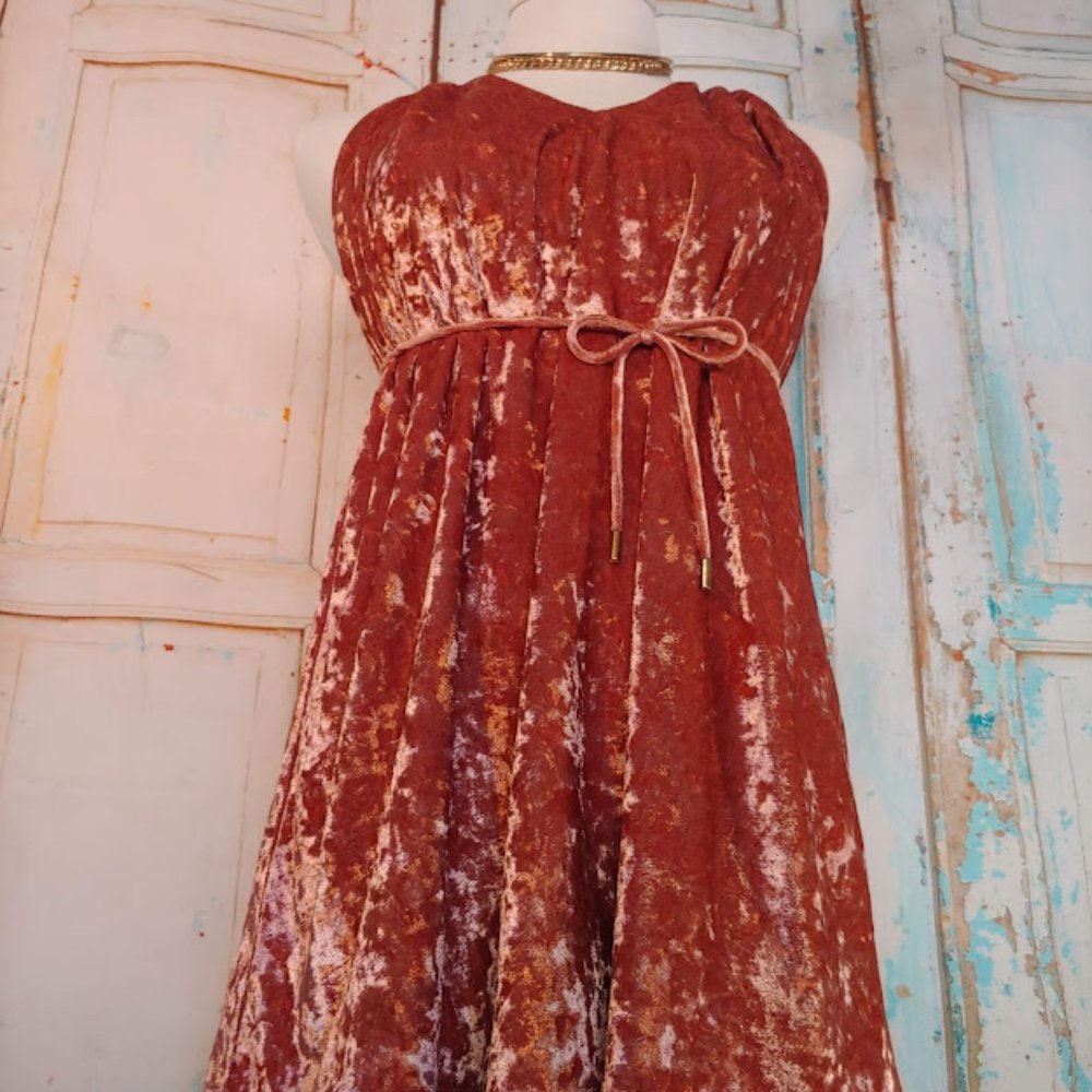 ecru Studios strappy lined crushed velvet dress / size M / copper color